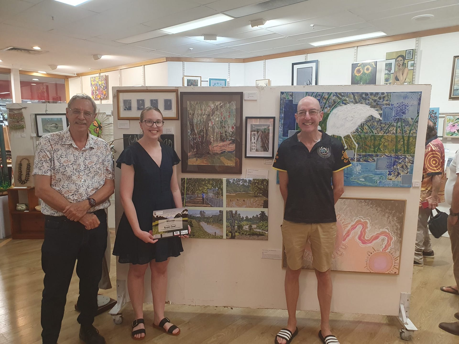 BCA president Keith McCosh and Kirsten Connell the winner of the 2025 BCA Art Competition with Darren Close, sponsor. BCA president Keith McCosh and Kirsten Connell the winner of the 2025 BCA Art Competition with Darren Close, sponsor.